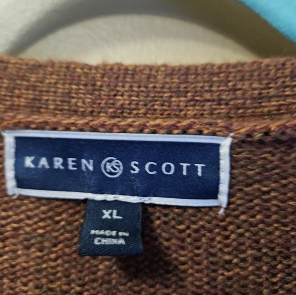Karen Scott Brown Knit Cardigan Women's Size XL Button Down Cable Grandpa Style - Picture 3 of 4